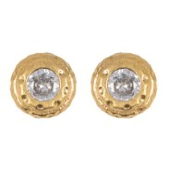 Kate Spade Bezel CZ Hammered Round Stud Earrings - Gold - NWT - Picture 2 of 3